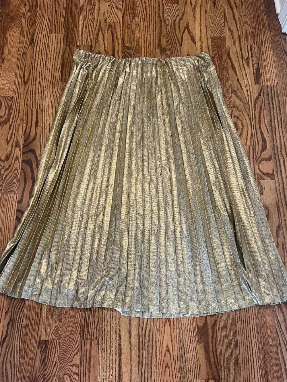 Eloquii Metallic Gold Pleated Midi Skirt Size 22/24 Holiday Party Festive